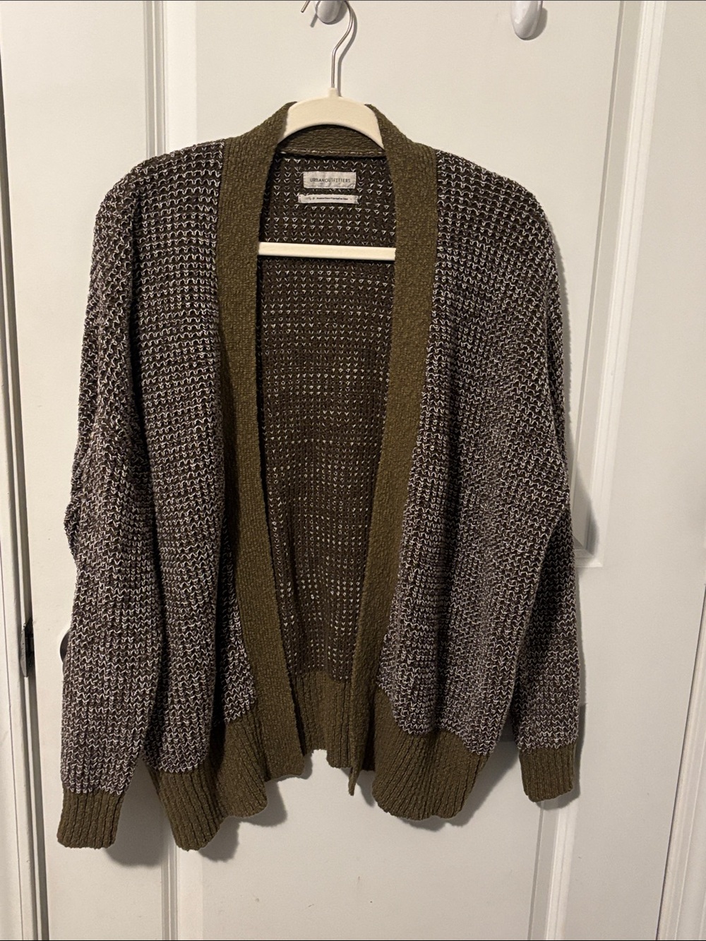 Urban Outfitters Olive Trim Gray Marled Open Cardigan